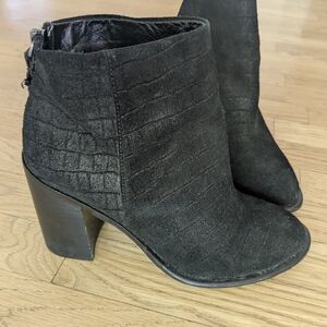 Kelsi Dagger Black Croc-Embossed Ankle Booties